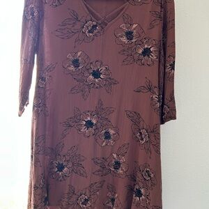Amuse Society Brown Floral Long Sleeve Dress